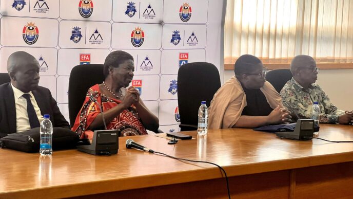 Ingwenyama Cup executives and officials pictured during a press conference ahead of the Culture Finals at Somhlolo National Stadium on Sunday,