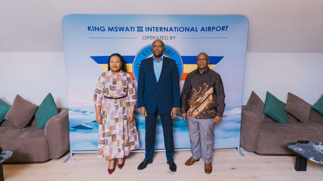 Prime Minister Russell Mmiso Dlamini, Foreign Affairs Minister Senator Pholile Shakantu and Labour and Social Security Minister Phila Buthelezi at the newly refurbished diplomatic lounges at King Mswati III International Airport, Sikhupe