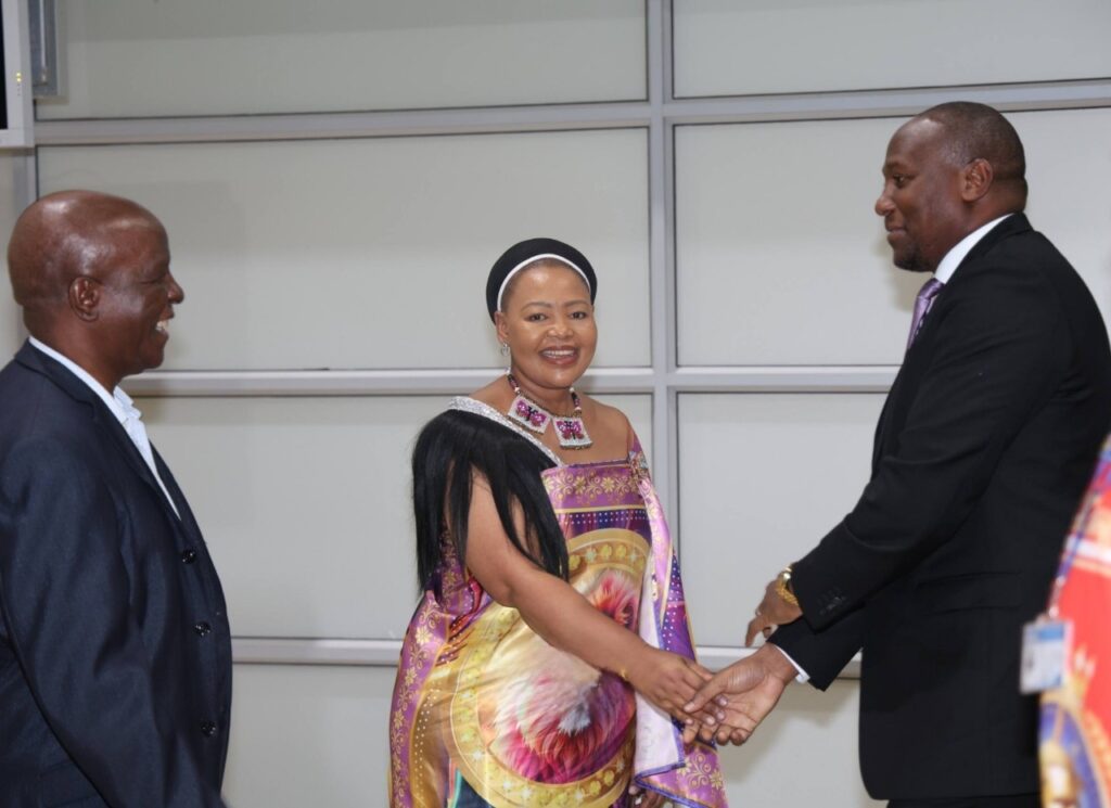 Prime Minister Russell Dlamini is welcomed home by Minister of Foreign Affairs and International Cooperation Pholile Shakantu and Minister of Justice and Constitutional Affairs HRH Prince Simelane following his return from the Africa Forward Summit in Nairobi, Kenya, on Wednesday night.