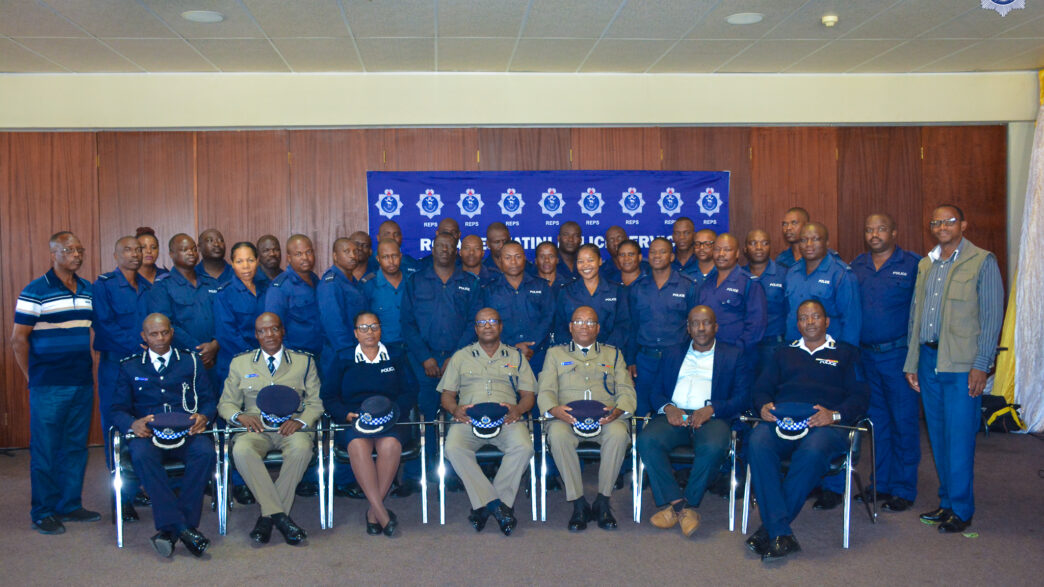 Graduates of the Royal Eswatini Police Service Defensive Driving Course No. 2 of 2026 pose for a group photo following the closing ceremony at S and B Restaurant. | REPS