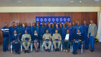 Graduates of the Royal Eswatini Police Service Defensive Driving Course No. 2 of 2026 pose for a group photo following the closing ceremony at S and B Restaurant. | REPS