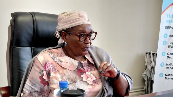 Deputy Prime Minister Thulisile Dladla listens to representatives from the Municipal Council of Mbabane during a courtesy visit to her office to discuss the council's disability programmes and upcoming Smart City Accessibility Survey.