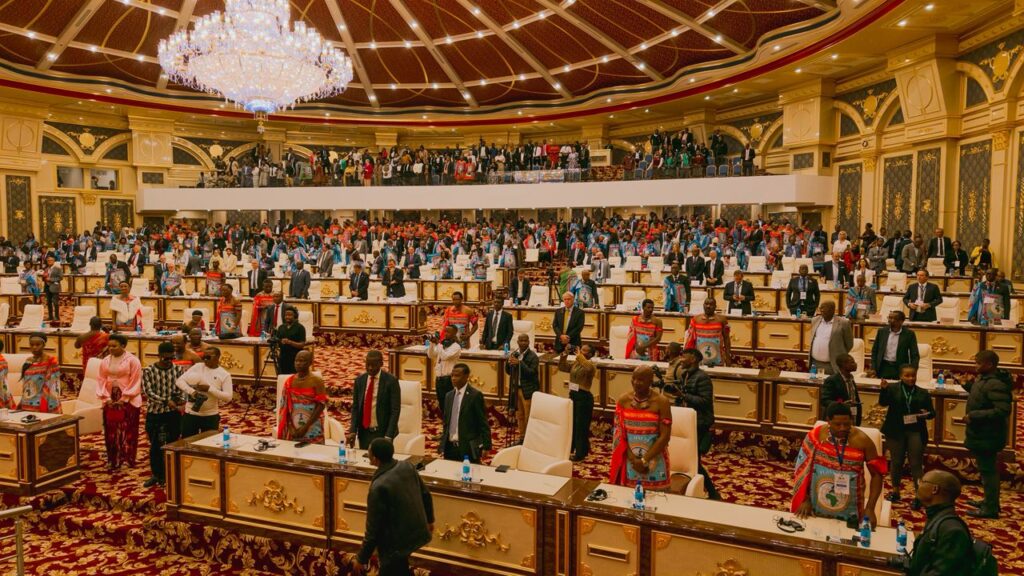 Delegates from across Africa and Europe fill the chamber during the first OACPS-EU Africa-EU Parliamentary Assembly, held at the Ezulwini Palazzo ICC in the Kingdom of Eswatini.