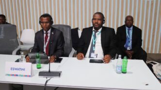 Minister of Housing and Urban Development Appolo Maphalala and Minister of Tinkhundla Administration and Development Sikhumbuzo Dlamini at the World Urban Forum in Baku, Azerbaijan