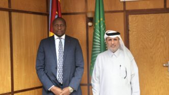 Prime Minister Russell Mmiso Dlamini with the Chargé d'Affaires of the Embassy of the State of Qatar in the Kingdom of Eswatini, H.E. Rashid bin Mohammed Isa Al Khulaifi, at the Private and Cabinet Office in Mbabane on Tuesday, 19 May 2026.