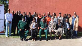 HMCS, European Union and Baphalali Eswatini Red Cross Society officials pose for a picture on the first day of the workshop on Monday. Photo by HMCS