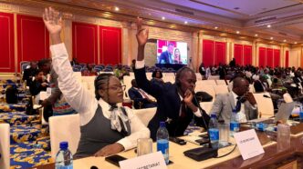 Tsidiswa Mhlanga raises her hand to contribute during the Youth Parliamentary Session at the first OACPS-EU Africa Parliamentary Assembly held at the Ezulwini Palazzo ICC last week. Photo: Tsidiswa Mhlanga