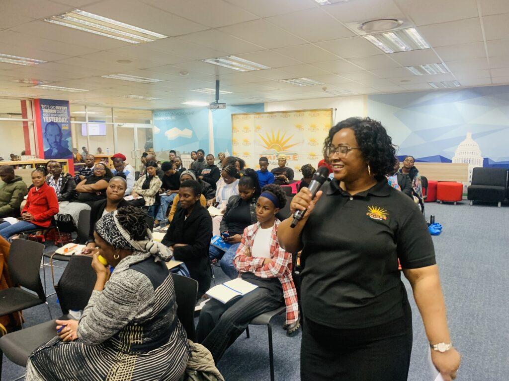 Emerging author Gcebile Vilakati addresses delegates during the Imisebe Publishing Novel Writing Workshop on 12 May 2026, delivering the vote of thanks on behalf of participants. Photo: Imisebe Publishing