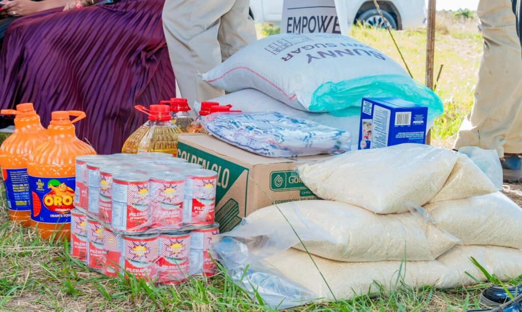 Some of the food parcels worth E10,000 donated by the Inyatsi Foundation to communities served by the Hlobane and Madelezini Care Points in Mayiwane during the official opening ceremony.