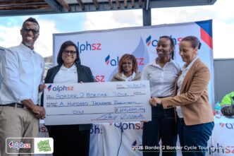 Cyclists, tourism stakeholders, sponsors, and sports enthusiasts gather for a group photo during the official launch of the sixth edition of the Border2Border Cycle Tour in Mbabane