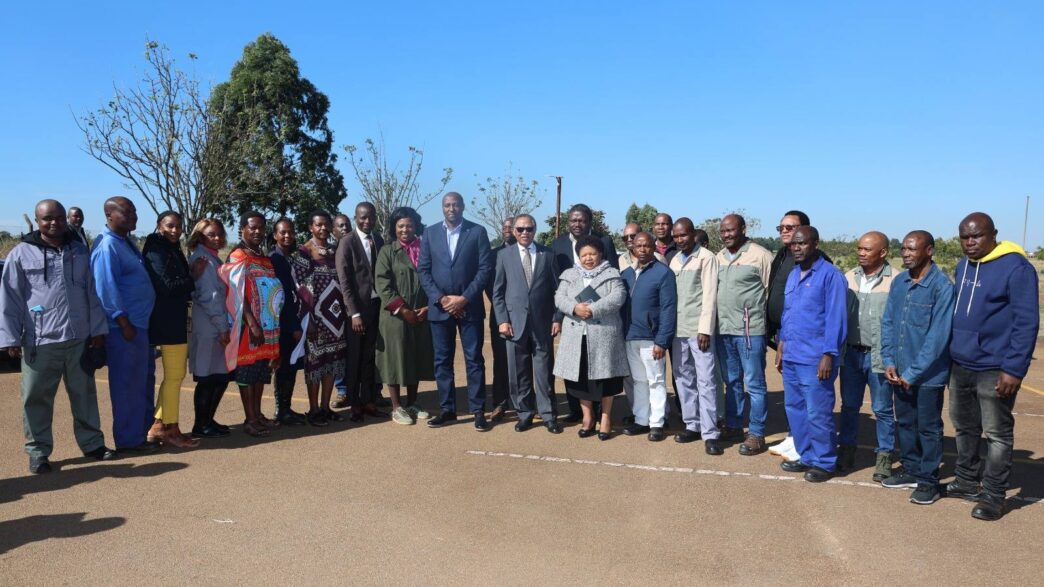 Prime Minister Russell Mmiso Dlamini, accompanied by Cabinet Ministers and Members of Parliament, poses for a group photo during a visit to the Shiselweni Region