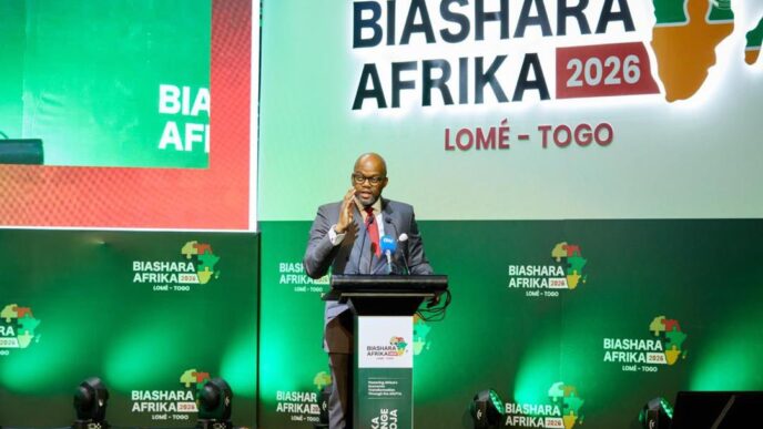 AfCFTA Secretary-General Wamkele Keabetswe Mene engages delegates at the Biashara Afrika 2026 forum in Lomé, Togo