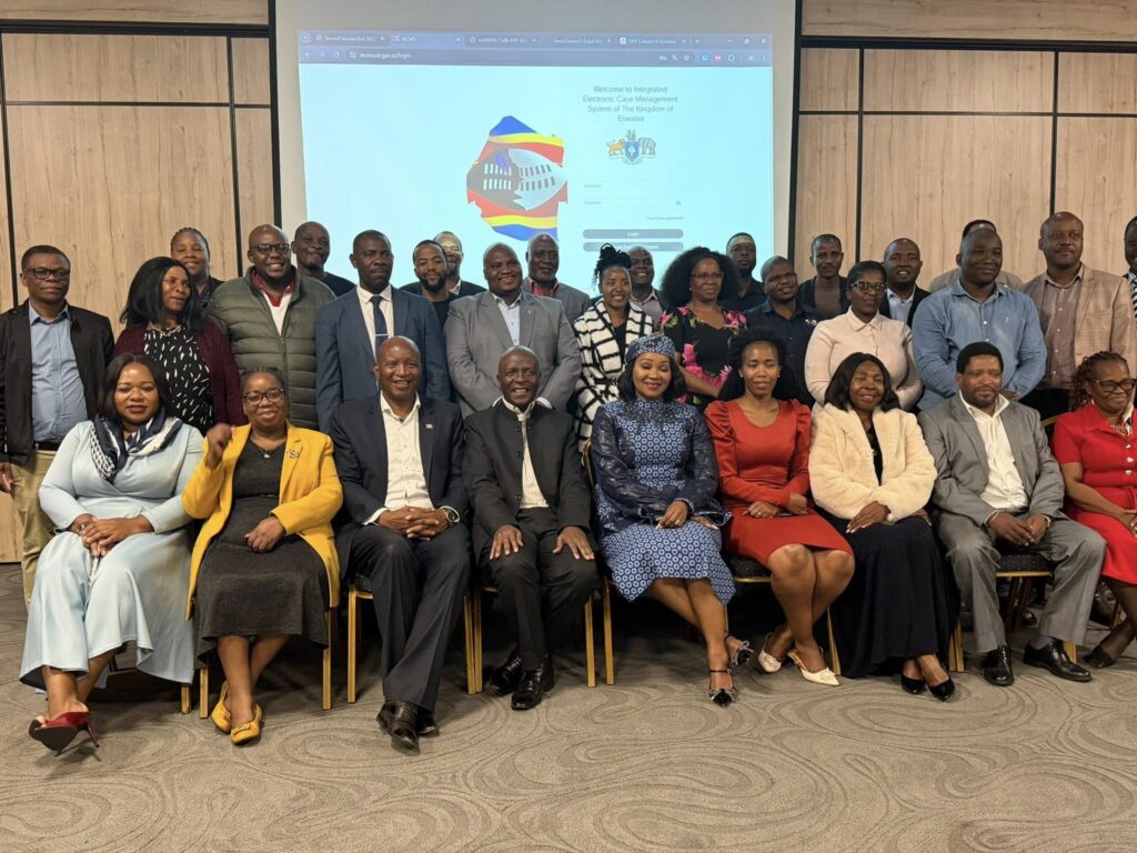 The Ministry of ICT's Digital Eswatini Project team and Parliamentary Portfolio Committee members pictured together after a presentation and live demonstration of the Integrated Electronic Case Management System held on Friday, 22 May 2026.