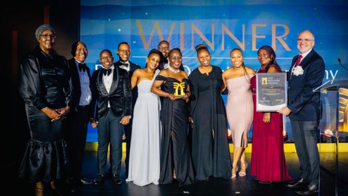 Rail Industry Awards recipients pose with their accolades at a previous ceremony hosted by the Railway Safety Regulator.