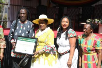Zimbabwe's First Lady Dr Auxillia Mnangagwa poses with participants at the Mbira Festival held at Baradzanwa Cultural Village in Mazowe. Photo by Zimbabwe Tourism