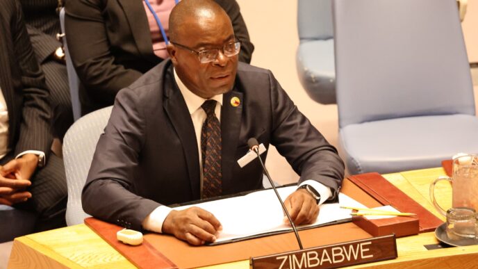 Zimbabwe's Minister of Foreign Affairs and International Trade, Prof. Amon Murwira, addresses the United Nations Security Council High-Level Open Debate on "Upholding the Purposes and Principles of the UN Charter and Strengthening the UN-Centered International System" in New York on Tuesday