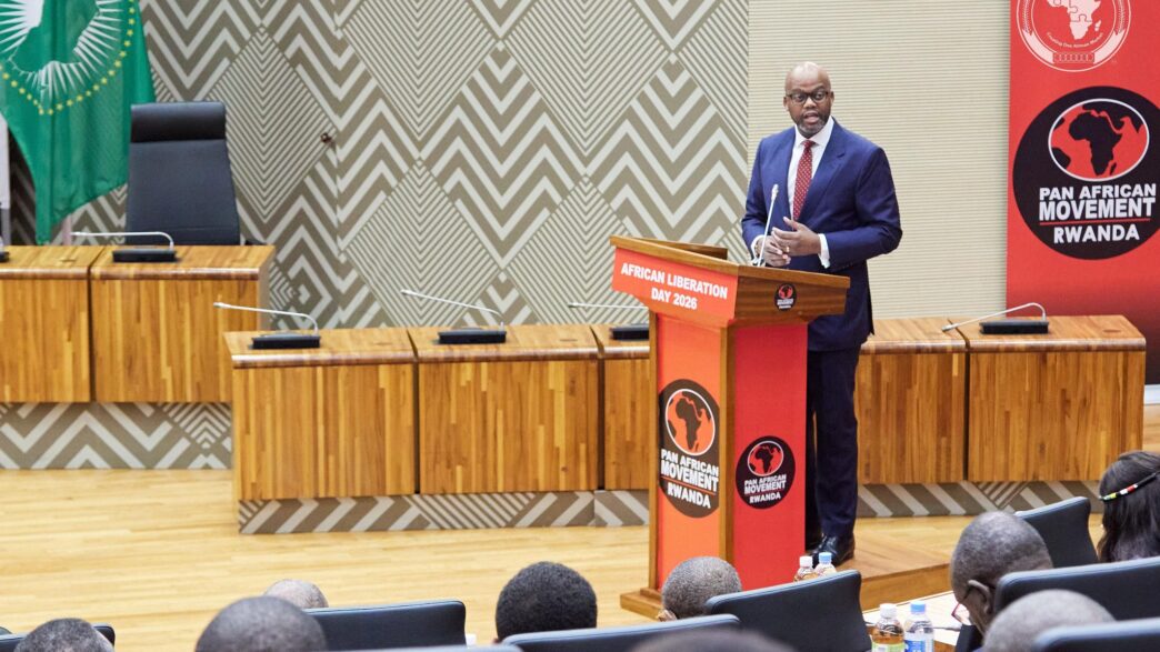 AfCFTA Secretary-General Wamkele Mene delivers the keynote address at the 62nd African Liberation Day International Conference in Kigali, Rwanda.