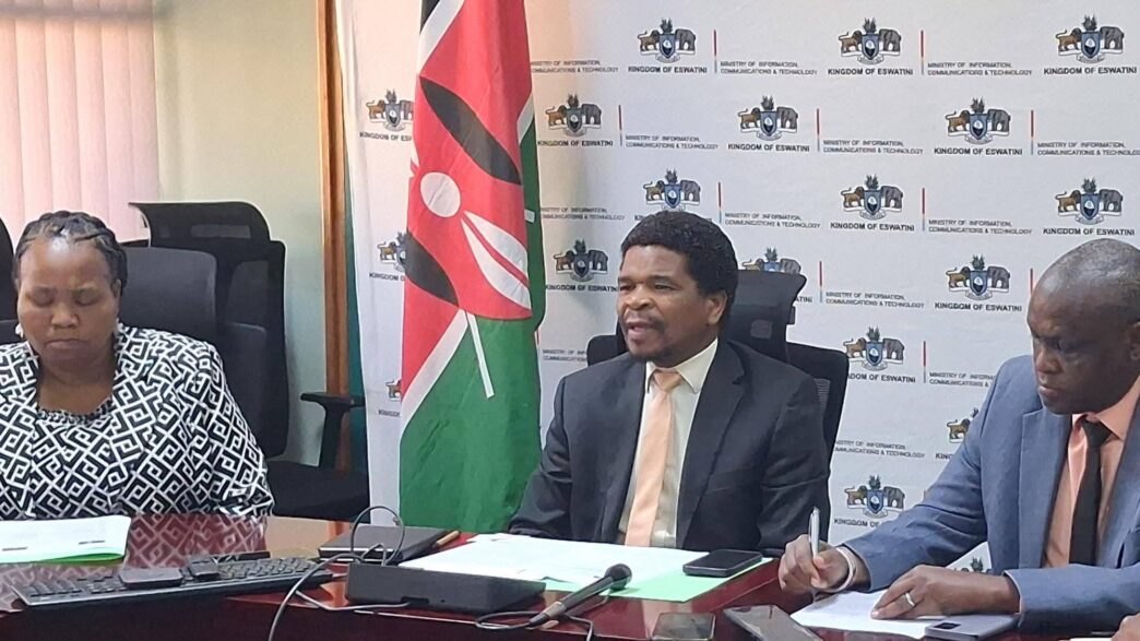 Ministry of ICT Prince Mshishimba Andreas Dlamini making his remarks during the visit on Tuesday while Kenyan Ambassador Sunya Morongei Orre the Education Attaché at the Kenya High Commission, Lucy Musau followed proceedings. Photo: Ministry of ICT