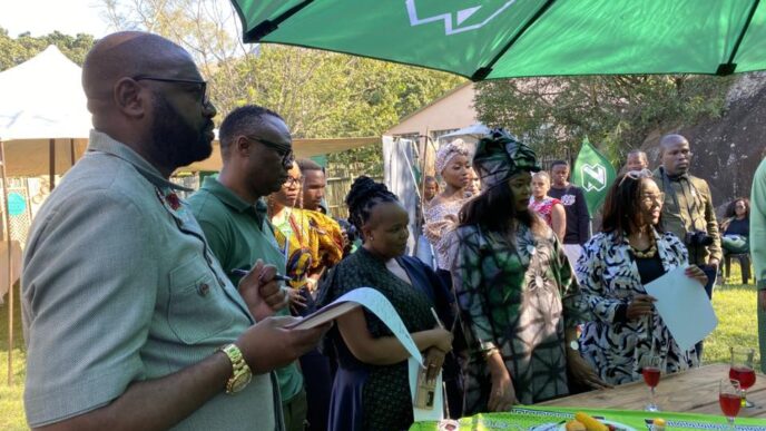 Eswatini Observer Acting Managing Director Mbongeni Mbingo, Private Chef Brian Mohammed, Nedbank Head of Audit Nkhosiphile Dlamini, Café 360 Director Sindi Simelane and Nedbank Eswatini Managing Director Fikile Nkosi admire some of the dishes prepared during the NedKitchen Cook-Off Challenge held at Sharma House as part of Nedbank Eswatini's Africa Month celebrations. Photo: Eswatini Travel News