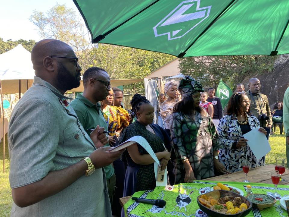 Eswatini Observer Acting Managing Director Mbongeni Mbingo, Private Chef Brian Mohammed, Nedbank Head of Audit Nkhosiphile Dlamini, Café 360 Director Sindi Simelane and Nedbank Eswatini Managing Director Fikile Nkosi admire some of the dishes prepared during the NedKitchen Cook-Off Challenge held at Sharma House as part of Nedbank Eswatini's Africa Month celebrations. Photo: Eswatini Travel News