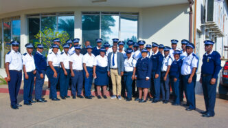 Deputy National Commissioner Bonsile Masuku with graduates of the REPS Police Practice and Law Course, 1 of 2026, following the closing ceremony of the 14-week programme. Photo: Royal Eswatini Police Service