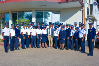 Deputy National Commissioner Bonsile Masuku with graduates of the REPS Police Practice and Law Course, 1 of 2026, following the closing ceremony of the 14-week programme. Photo: Royal Eswatini Police Service