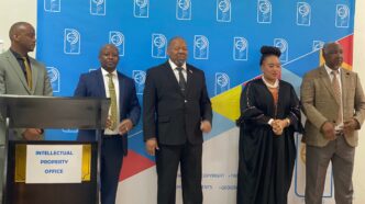 Dignitaries, including EIPO Registrar Dr Celucolo Dludlu pose for a group photo with the Minister of Economic Planning and Development, Dr Thambo Gina at the event. Photo: Eswatini Government