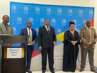 Dignitaries, including EIPO Registrar Dr Celucolo Dludlu pose for a group photo with the Minister of Economic Planning and Development, Dr Thambo Gina at the event. Photo: Eswatini Government
