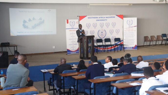 Pharmacy students at Southern Africa Nazarene University attend a guest lecture on public health supply chain systems in Eswatini, delivered in collaboration with the Ministry of Health on Thursday, 28 May 2026. (Picture: SANU)