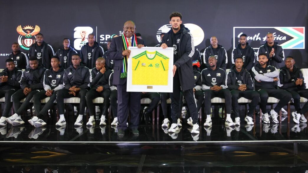 President Cyril Ramaphosa shares a moment with Bafana Bafana captain ahead of the squad's departure to the 2026 FIFA World Cup. (Picture: The Presidency of the Republic of South Africa)