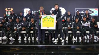 President Cyril Ramaphosa shares a moment with Bafana Bafana captain ahead of the squad's departure to the 2026 FIFA World Cup. (Picture: The Presidency of the Republic of South Africa)