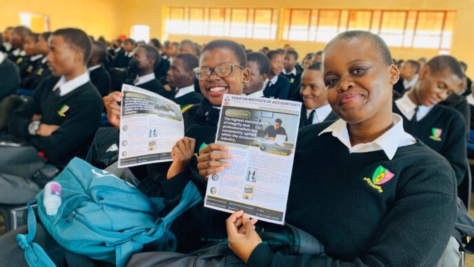 Learners from Swazi National High School attend the ESIA school engagement on Tuesday, where they were addressed by ESIA Executive Director Dr. Ndiphethe Mabila and representatives from ACCA. Photo: ESIA