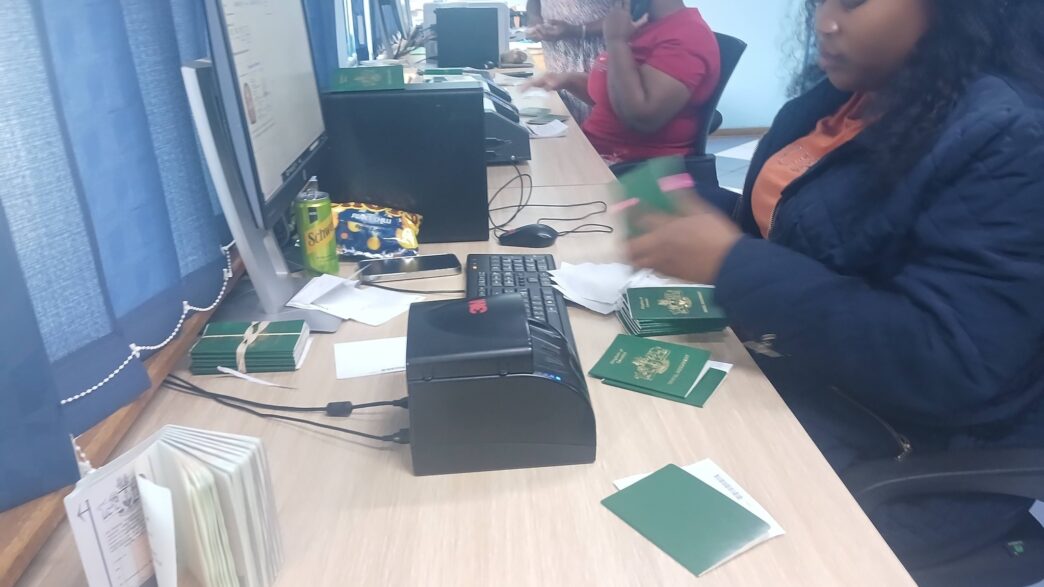 A Home Affairs official processes travel documents at one of the ministry's offices as the government moves to clear a passport backlog affecting thousands of Emaswati. Photo: Ministry of Home Affairs