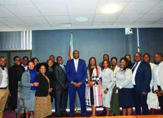 Government communication officers have a photo opportunity with the Prime Minister Russell Dlamini. Photo: PM Russell Dlamini/Facebook