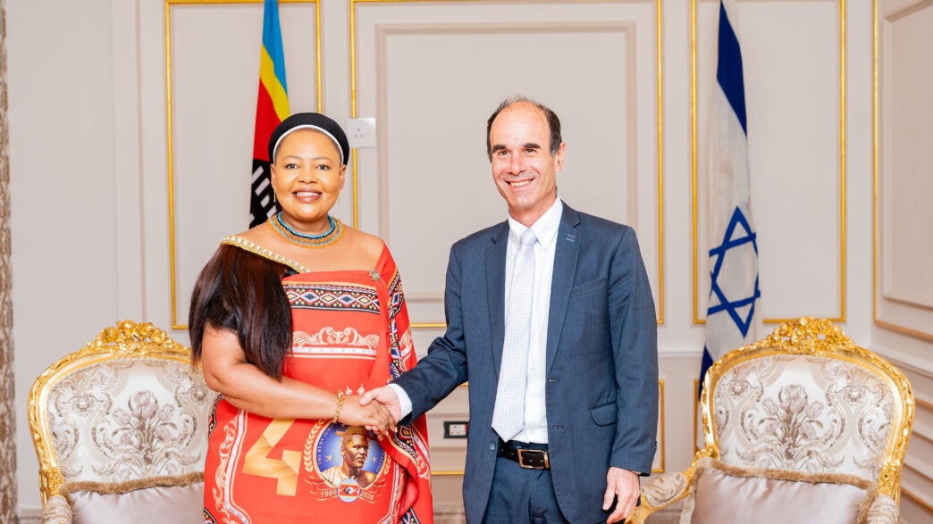 Minister of Foreign Affairs and International Cooperation Senator Pholile Shakantu and Israeli Ambassador Ilan Fluss pictured together at the ICC Ezulwini Palazzo on Wednesday during bilateral talks between Eswatini and Israel. Photo: Phindo Sithole/Lokuhle Media