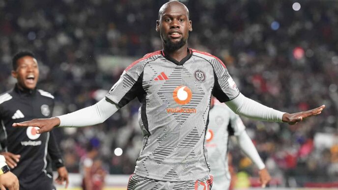 Evidence Makgopa of Orlando Pirates celebrates after scoring during the Betway Premiership 2025/26 game between Stellenbosch FC and Orlando Pirates at Athlone Stadium on 5 May 2026 © Nic Bothma/BackpagePix