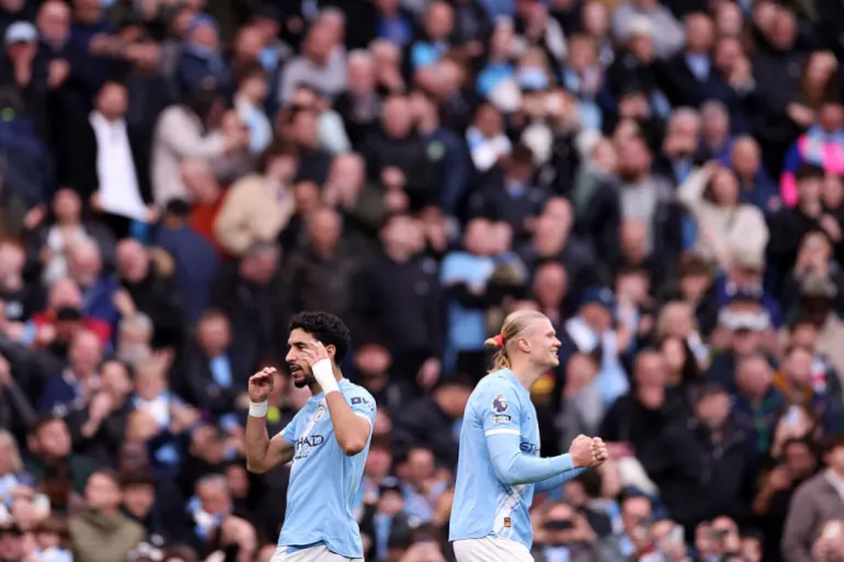 Omar Marmoush of Manchester City celebrates scoring his team’s third goal [Naomi Baker/Getty Images]