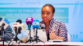 Nigerian Industry, Trade and Investment Minister Dr. Jumoke Oduwole addresses the media. | Photo: X/@joduwole
