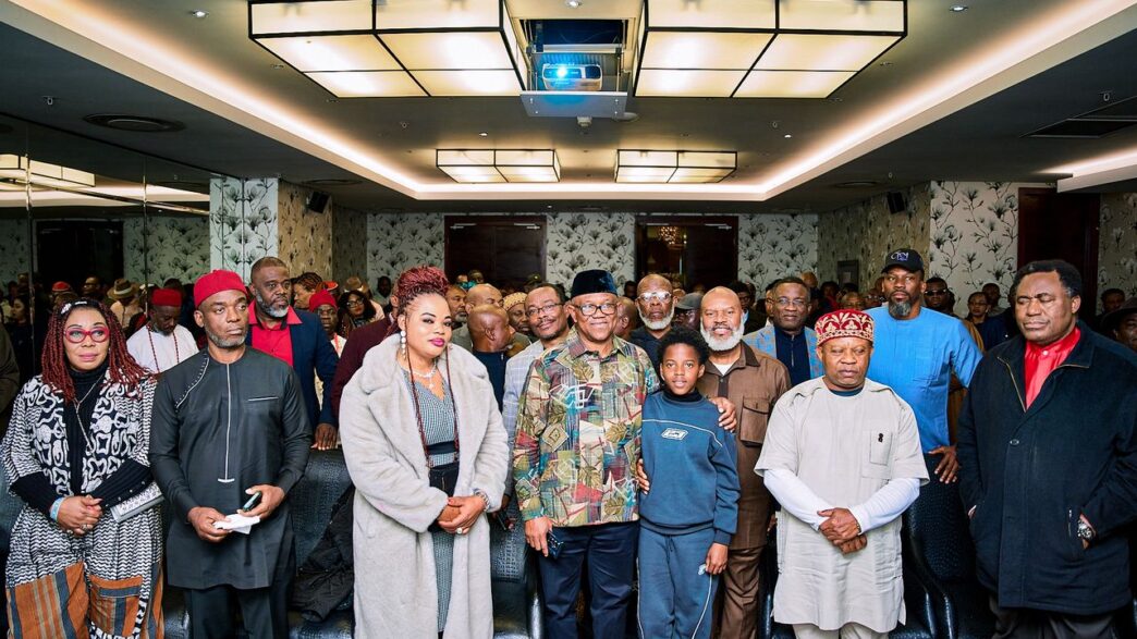 Nigerian opposition leader Peter Obi addresses Nigerians living in Johannesburg, South Africa, during a diaspora engagement on Africa Day, 25 May 2026. Photo by X/@PeterObi