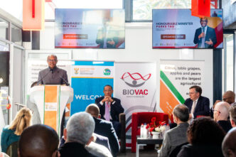 Minister of Trade, Industry and Competition (the dtic), Mr Parks Tau addressing the Biovac Facility expansion and soil turning ceremony in Cape Town.