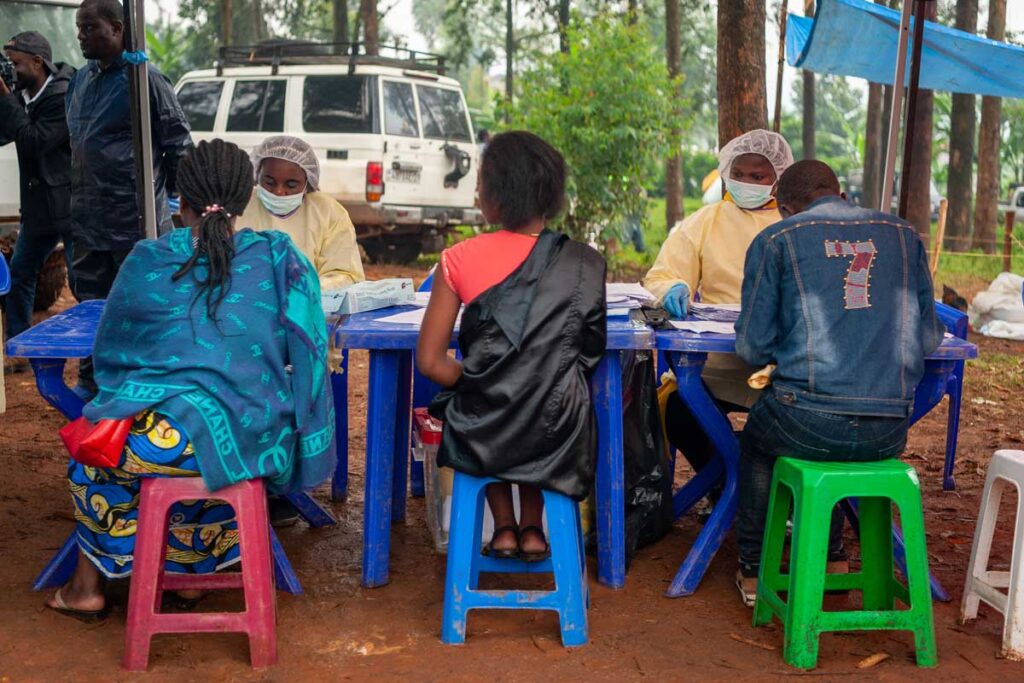 Health workers conduct interviews as part of Ebola eradication efforts in the ​Democratic ​Republic ​of ​the Congo during the 2018-2020 Ebola outbreak. Credit: Gavi/2019/Frederique Tissandier.