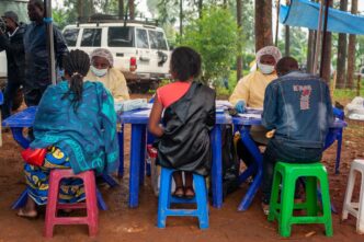 Health workers conduct interviews as part of Ebola eradication efforts in the ​Democratic ​Republic ​of ​the Congo during the 2018-2020 Ebola outbreak. Credit: Gavi/2019/Frederique Tissandier.