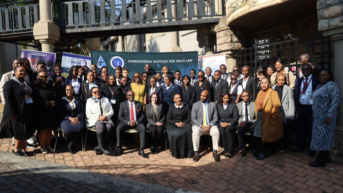 Participating university students and judges pose for a group photograph following the conclusion of the 17th Africa Regional Round of the Manfred Lachs Space Law Moot Court Competition hosted by the dtic and SANSA at Casa Toscana Convention Centre in Pretoria. Kenya’s Strathmore University emerged as the overall winners.