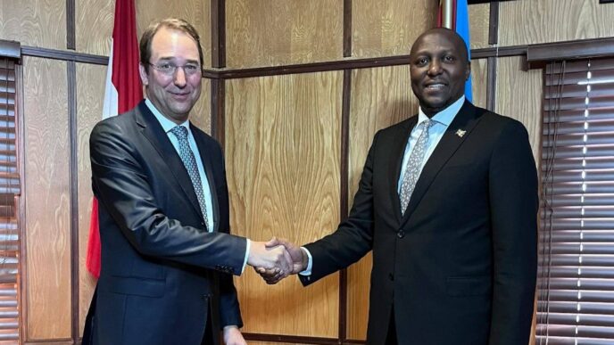 Prime Minister Russell Mmiso Dlamini and Austrian Deputy Minister of Foreign Affairs Ambassador Nicolaus Marschik during their bilateral meeting in Mbabane on Tuesday