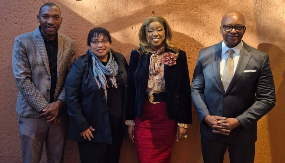 The Minister and Ms. Leigh Gunkel-Keuler, DHL Africa Director of Corporate Governance Affairs, pictured with delegates during Wednesday's engagements. Photo supplied