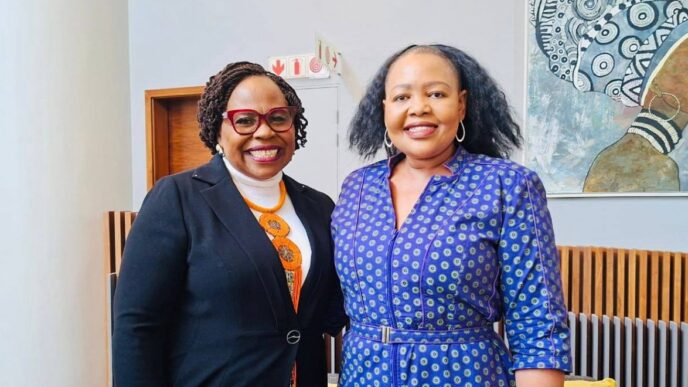 Foreign Affairs Minister Senator Pholile Shakantu and Zimbabwe's Minister of Women Affairs Senator Monica Mutsvangwa pictured together. Photo: Supplied