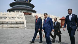 Trump and Xi Jinping walk together during the US-China summit in Beijing. | Brendan Smialowski/Pool/Getty Images Trump and Xi Jinping walk together during the US-China summit in Beijing. | Brendan Smialowski/Pool/Getty Images