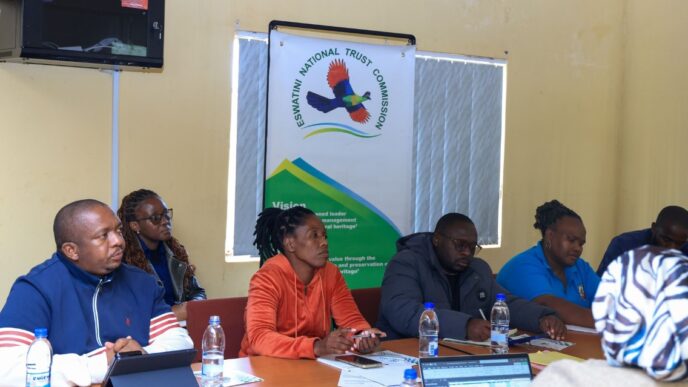 Minister of Labour and Social Security Phila Buthelezi seated with stakeholders during the official introduction of the EU-funded Promoting Cultural Heritage-Based Sustainable Tourism project to the Matsanjeni North Inkhundla Council.