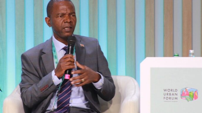 Principal Secretary in the Ministry of Housing and Urban Development Dr Simon Zwane addresses delegates at the Special Session of the Africa Affordable Housing Compact during the 13th World Urban Forum in Baku, Azerbaijan