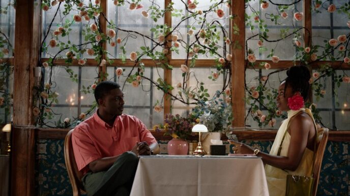 Uzoamaka Power and Andrew Yaw Bunting share a moment as Soluchi and Eli in "Call of My Life," a romantic comedy that critics have praised for its convincing on-screen chemistry and emotionally grounded performances. (Picture: Bluhouse Studios)